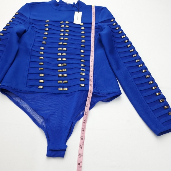 NEW Karen Millen All Over Trimmed Stretch Bandage And Mesh Bodysuit Blue Size M - Picture 4 of 11